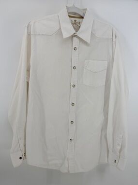 Tommy Bahama Denim Co White Cotton Jacquard Western Pearl Snap Shirt M